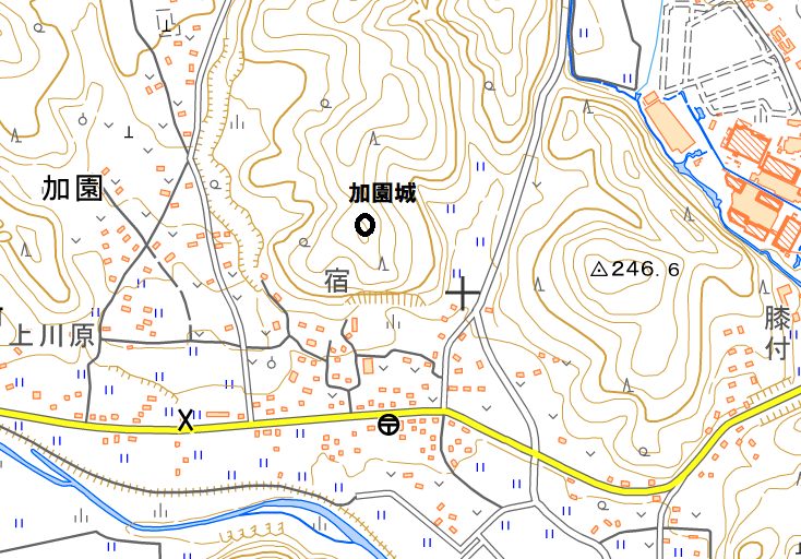 図(7)-城の位置(国土地理院地図) 図(7)-城の位置(国土地理院地図)