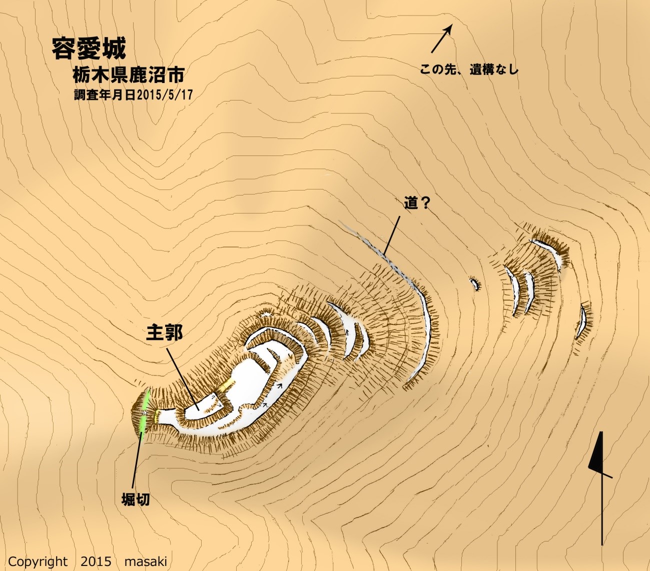 図1容愛城縄張り図(上が北) 図1容愛城縄張り図(上が北)